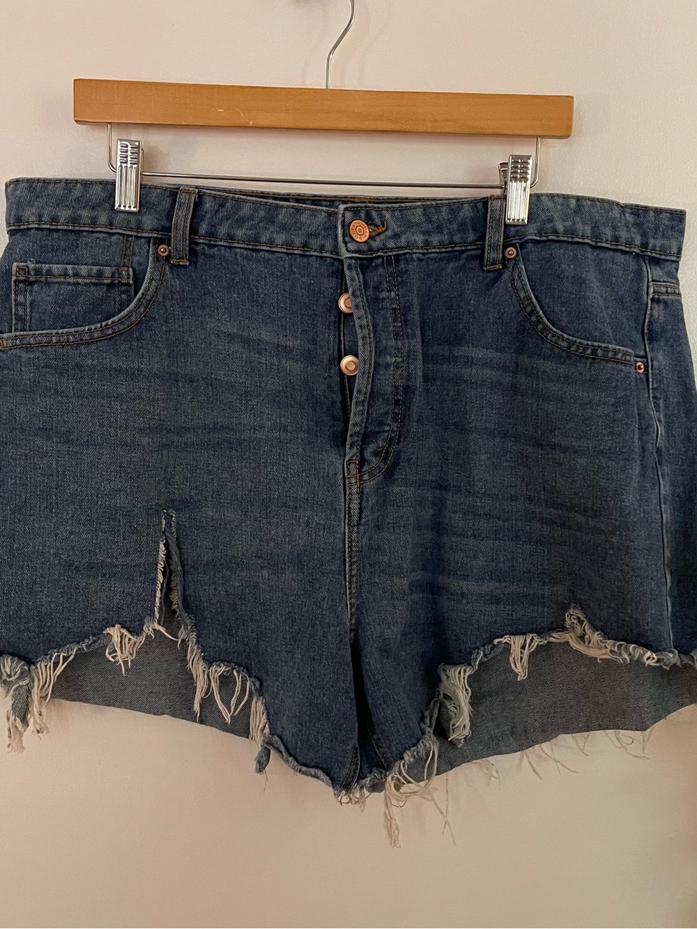 wild fable Dark Blue High-Rise Distressed Denim Shorts